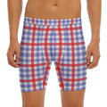 Blue Red And White Check Pattern Print Men's Long Boxer Briefs