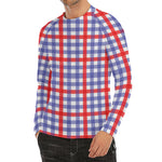Blue Red And White Check Pattern Print Men's Long Sleeve Rash Guard