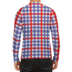Blue Red And White Check Pattern Print Men's Long Sleeve Rash Guard