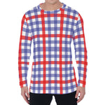 Blue Red And White Check Pattern Print Men's Long Sleeve T-Shirt