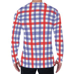 Blue Red And White Check Pattern Print Men's Long Sleeve T-Shirt