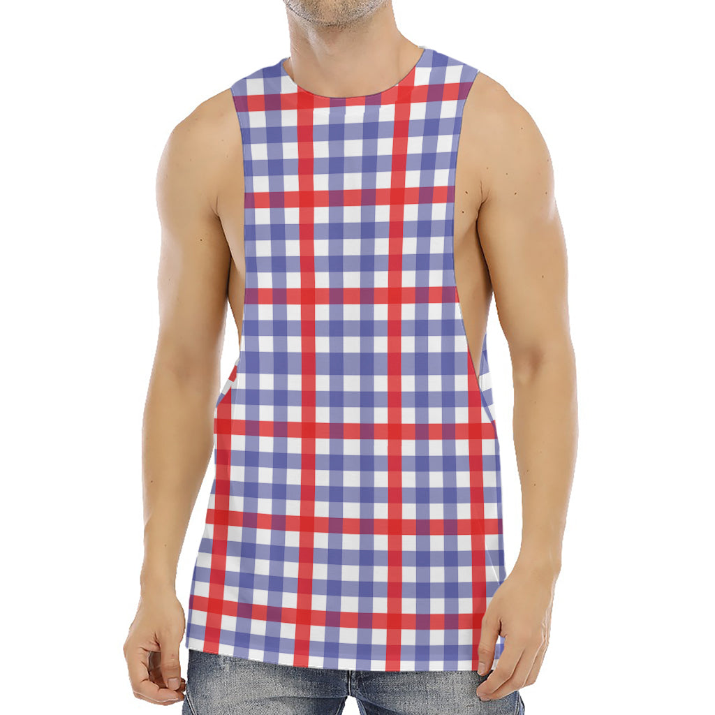 Blue Red And White Check Pattern Print Men's Muscle Tank Top