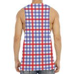 Blue Red And White Check Pattern Print Men's Muscle Tank Top