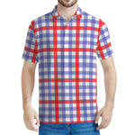 Blue Red And White Check Pattern Print Men's Polo Shirt