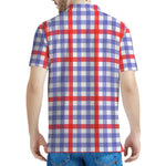 Blue Red And White Check Pattern Print Men's Polo Shirt