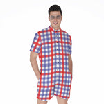Blue Red And White Check Pattern Print Men's Rompers