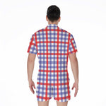 Blue Red And White Check Pattern Print Men's Rompers