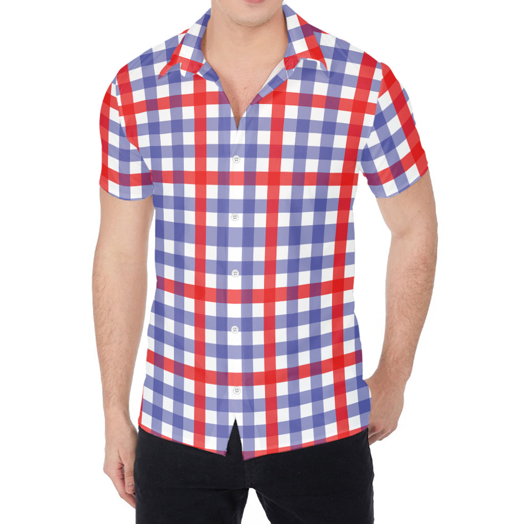 Blue Red And White Check Pattern Print Men's Shirt