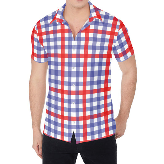 Blue Red And White Check Pattern Print Men's Shirt