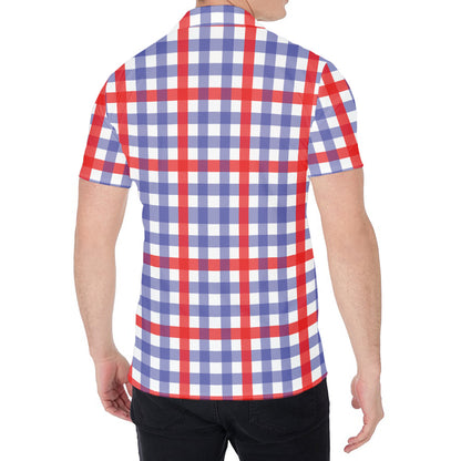 Blue Red And White Check Pattern Print Men's Shirt
