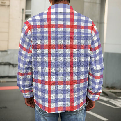 Blue Red And White Check Pattern Print Men's Shirt Jacket