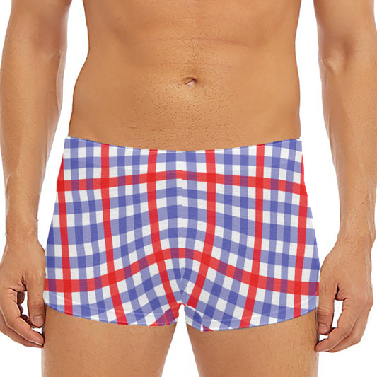 Blue Red And White Check Pattern Print Men's Short Boxer Briefs