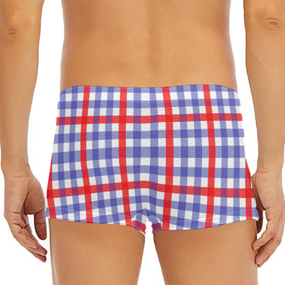 Blue Red And White Check Pattern Print Men's Short Boxer Briefs