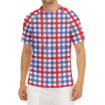 Blue Red And White Check Pattern Print Men's Short Sleeve Rash Guard
