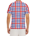 Blue Red And White Check Pattern Print Men's Short Sleeve Rash Guard