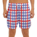 Blue Red And White Check Pattern Print Men's Split Running Shorts