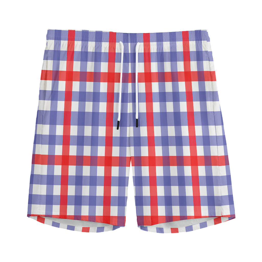 Blue Red And White Check Pattern Print Men's Sports Shorts