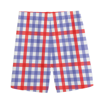 Blue Red And White Check Pattern Print Men's Sports Shorts