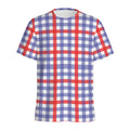 Blue Red And White Check Pattern Print Men's Athletic T-Shirt