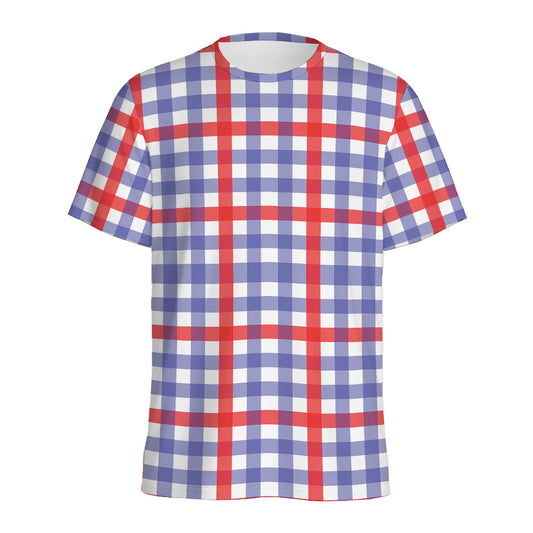 Blue Red And White Check Pattern Print Men's Sports T-Shirt