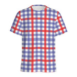 Blue Red And White Check Pattern Print Men's Sports T-Shirt