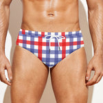 Blue Red And White Check Pattern Print Men's Swim Briefs