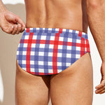 Blue Red And White Check Pattern Print Men's Swim Briefs
