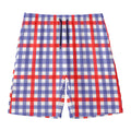 Blue Red And White Check Pattern Print Men's Swim Trunks
