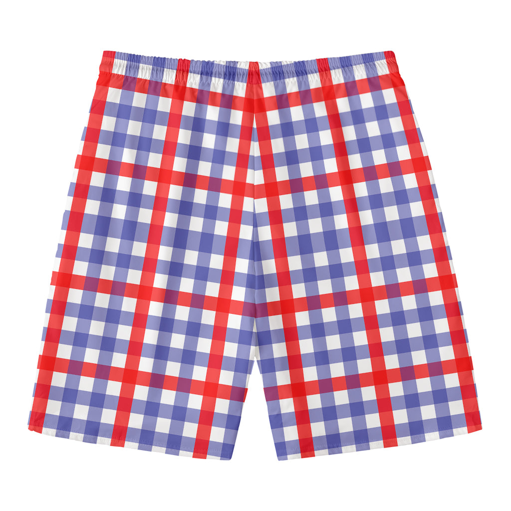 Blue Red And White Check Pattern Print Men's Swim Trunks