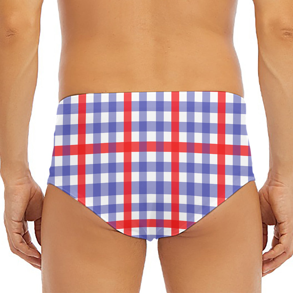 Blue Red And White Check Pattern Print Men's Triangle Swim Briefs