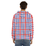 Blue Red And White Check Pattern Print Men's Velvet Pullover Hoodie