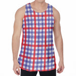 Blue Red And White Check Pattern Print Men's Velvet Tank Top