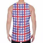 Blue Red And White Check Pattern Print Men's Velvet Tank Top