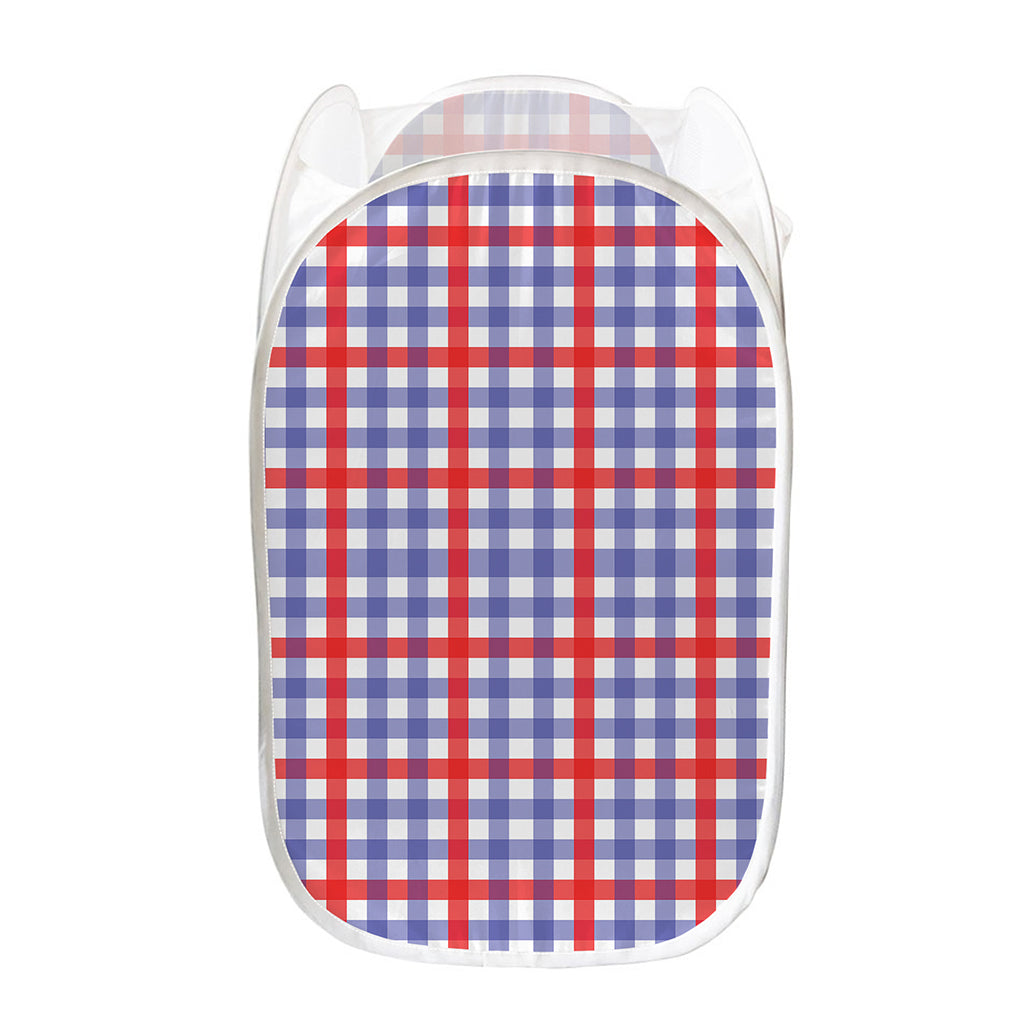 Blue Red And White Check Pattern Print Mesh Laundry Hamper