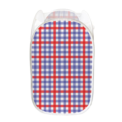 Blue Red And White Check Pattern Print Mesh Laundry Hamper