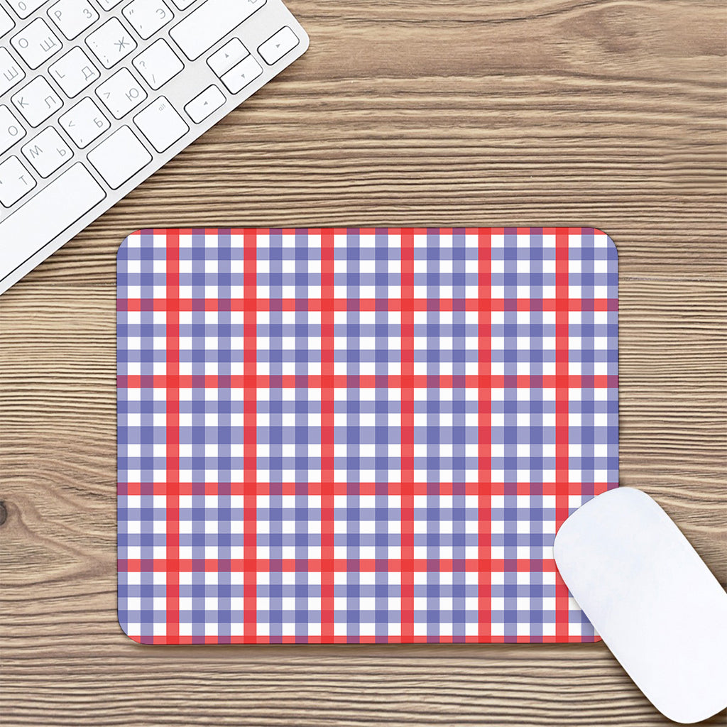 Blue Red And White Check Pattern Print Mouse Pad