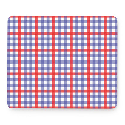Blue Red And White Check Pattern Print Mouse Pad