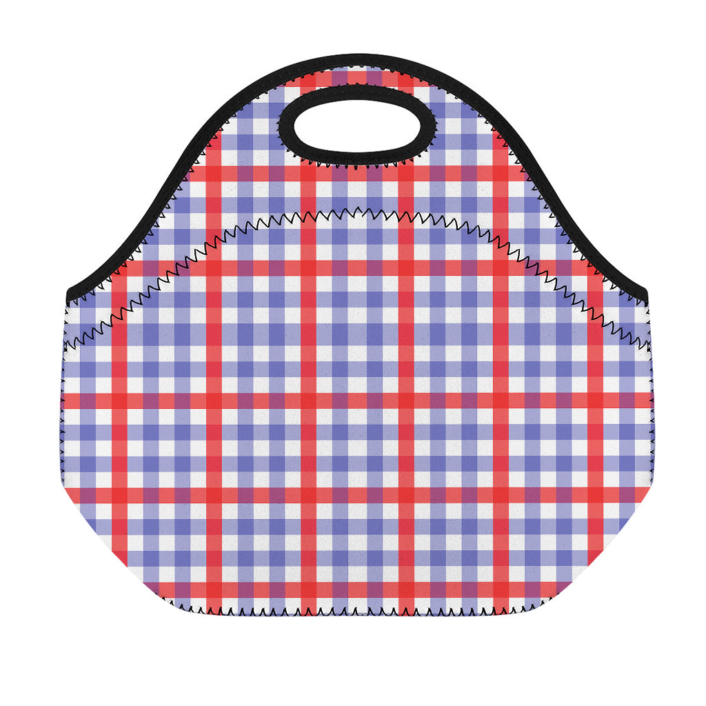 Blue Red And White Check Pattern Print Neoprene Lunch Bag