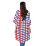 Blue Red And White Check Pattern Print Open Front Beach Cover Up