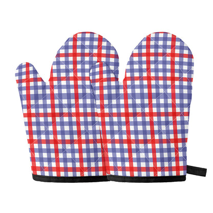 Blue Red And White Check Pattern Print Oven Mitts