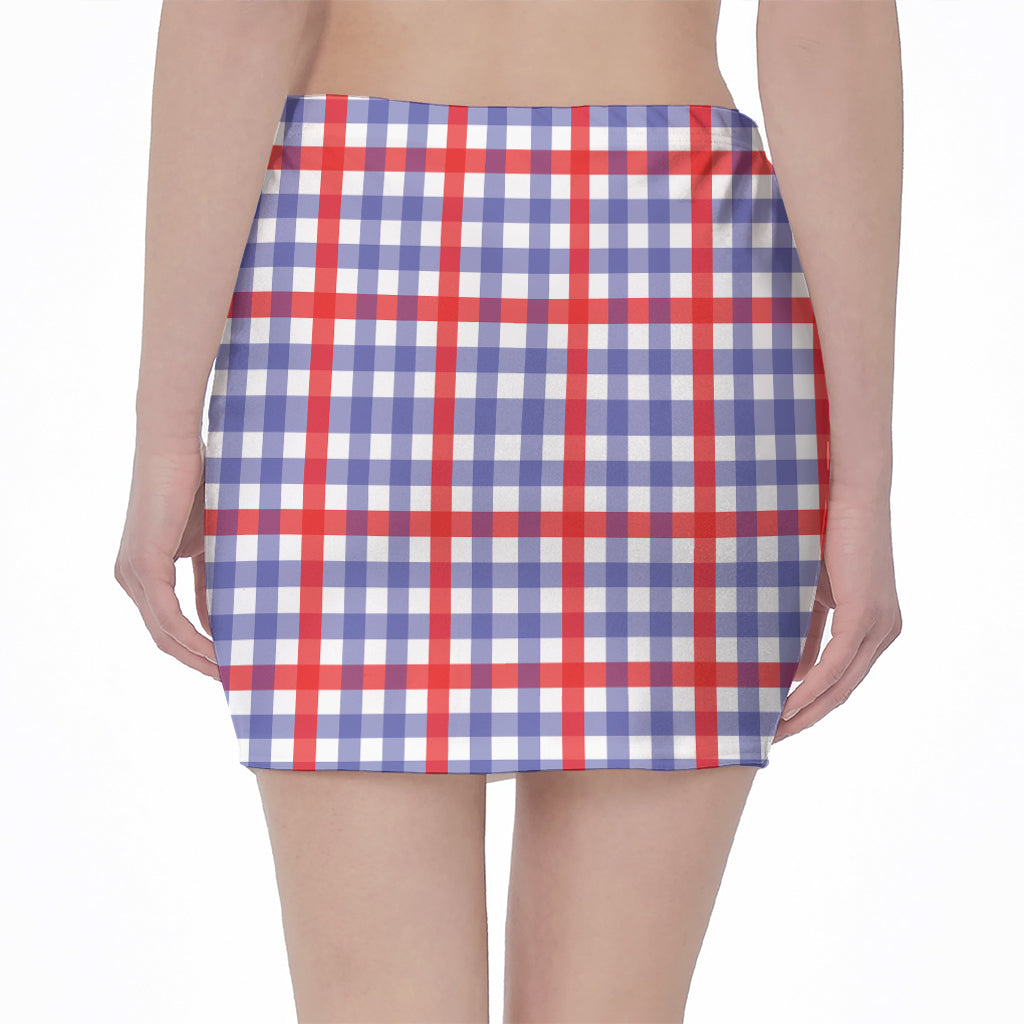 Blue Red And White Check Pattern Print Pencil Mini Skirt