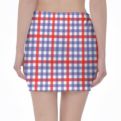 Blue Red And White Check Pattern Print Pencil Mini Skirt