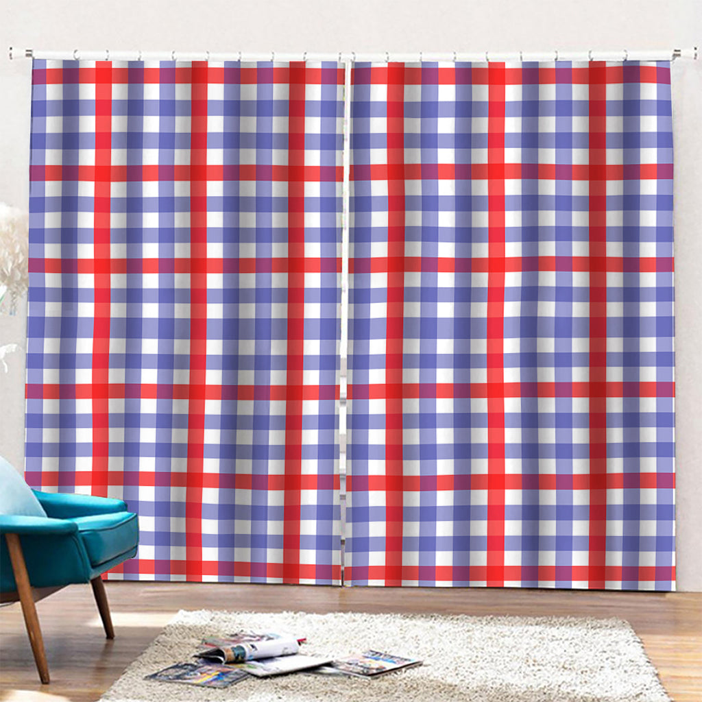Blue Red And White Check Pattern Print Pencil Pleat Curtains