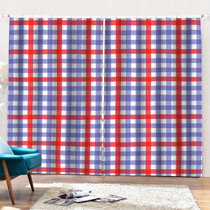 Blue Red And White Check Pattern Print Pencil Pleat Curtains