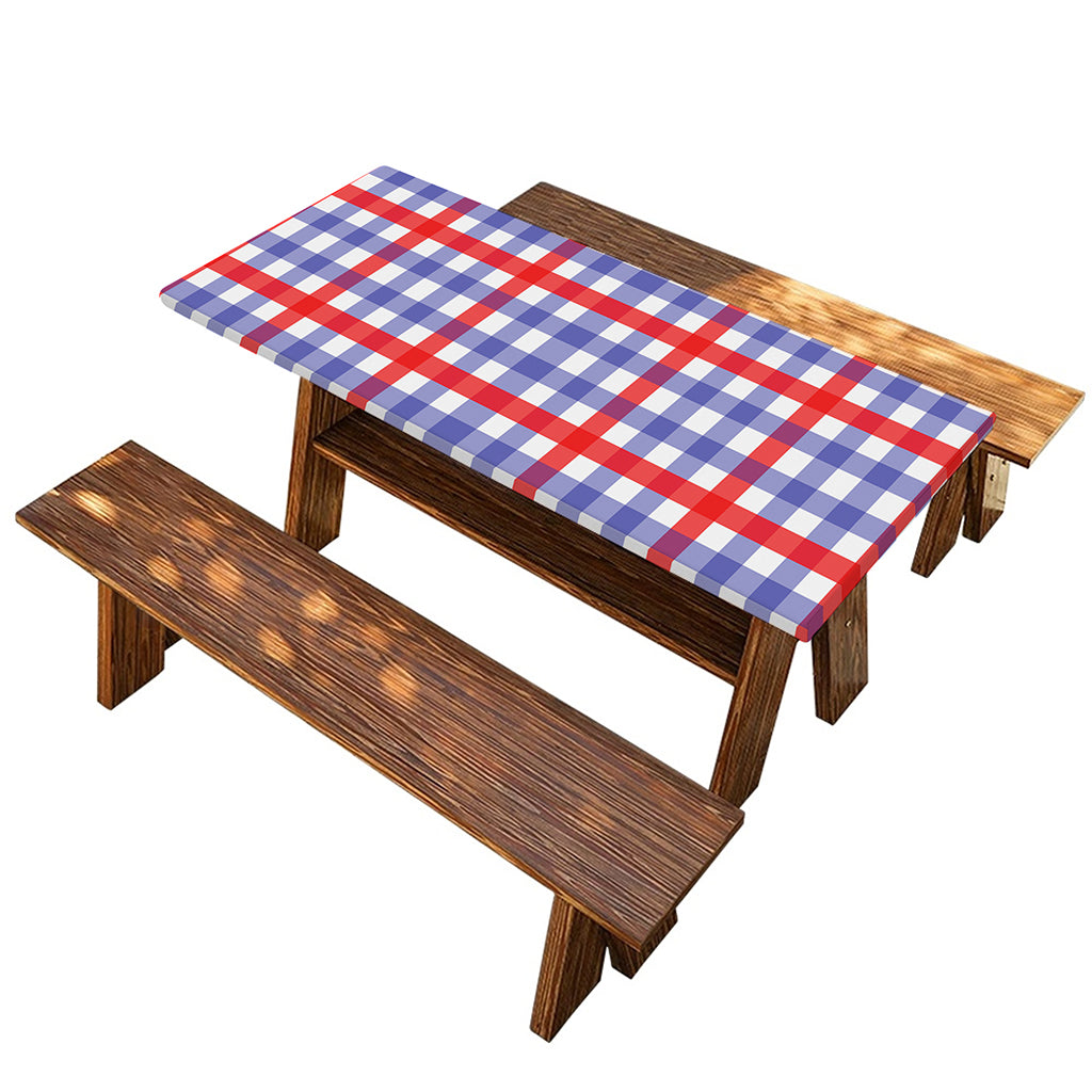 Blue Red And White Check Pattern Print Picnic Table Cover
