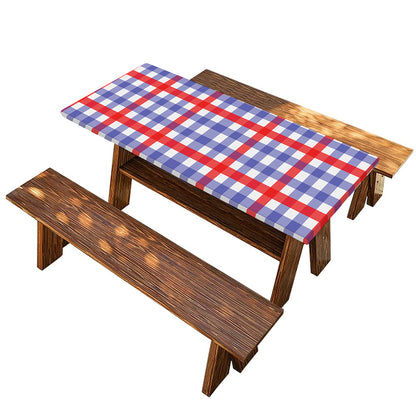 Blue Red And White Check Pattern Print Picnic Table Cover
