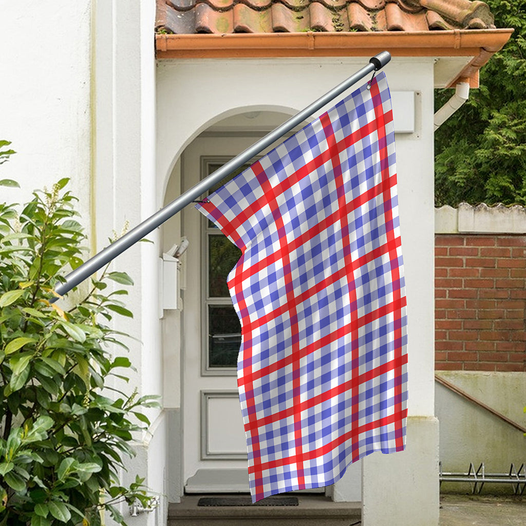 Blue Red And White Check Pattern Print Polyester Flag