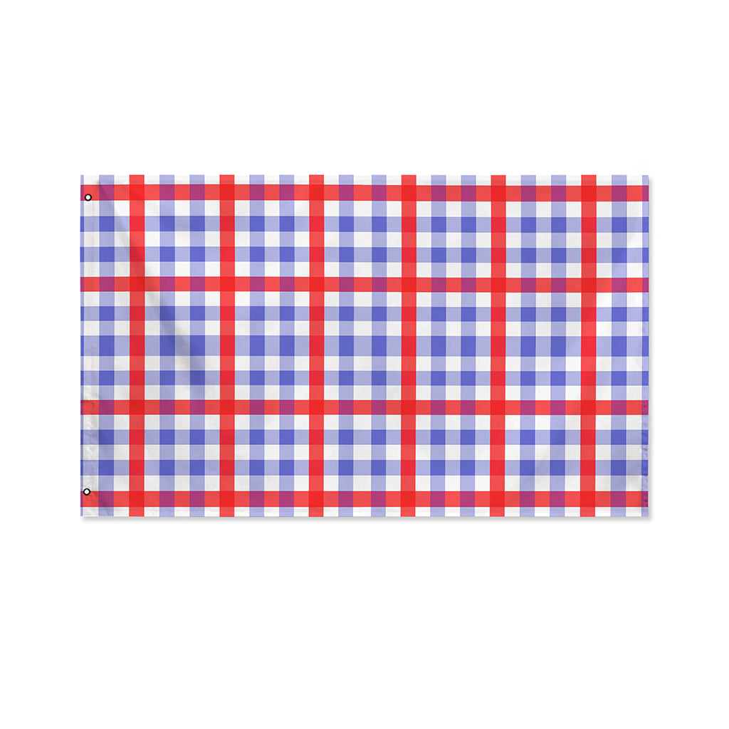 Blue Red And White Check Pattern Print Polyester Flag