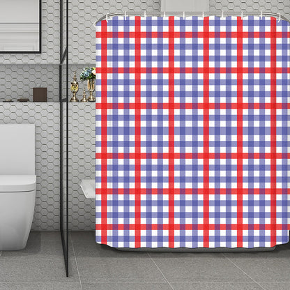 Blue Red And White Check Pattern Print Polyester Shower Curtain