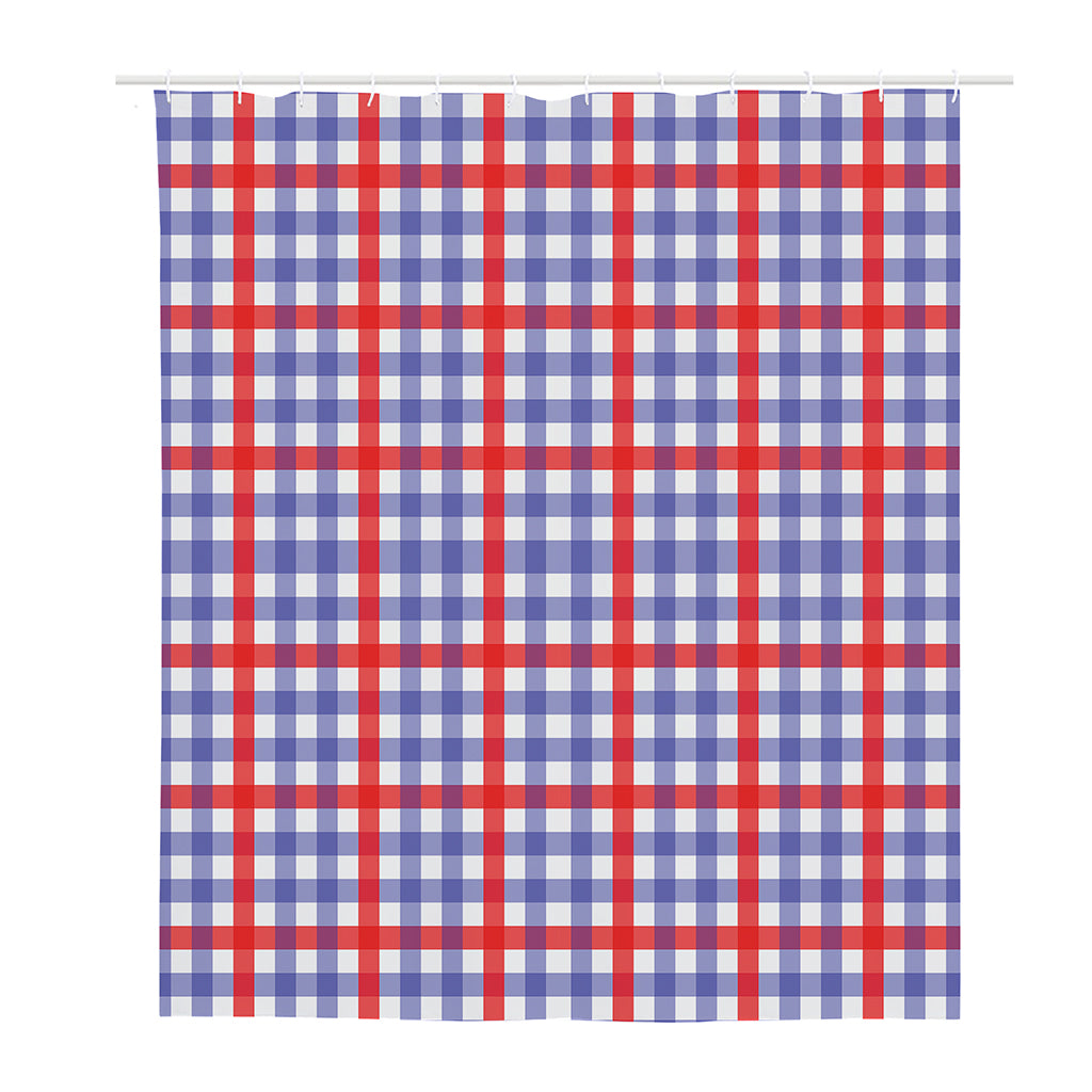 Blue Red And White Check Pattern Print Polyester Shower Curtain